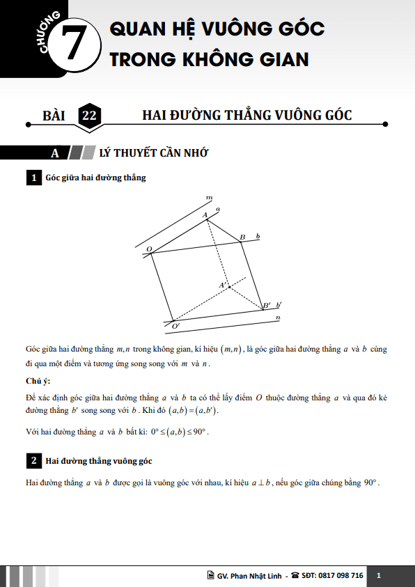 quan hệ vuông góc trong không gian toán 11 knttvcs – phan nhật linh