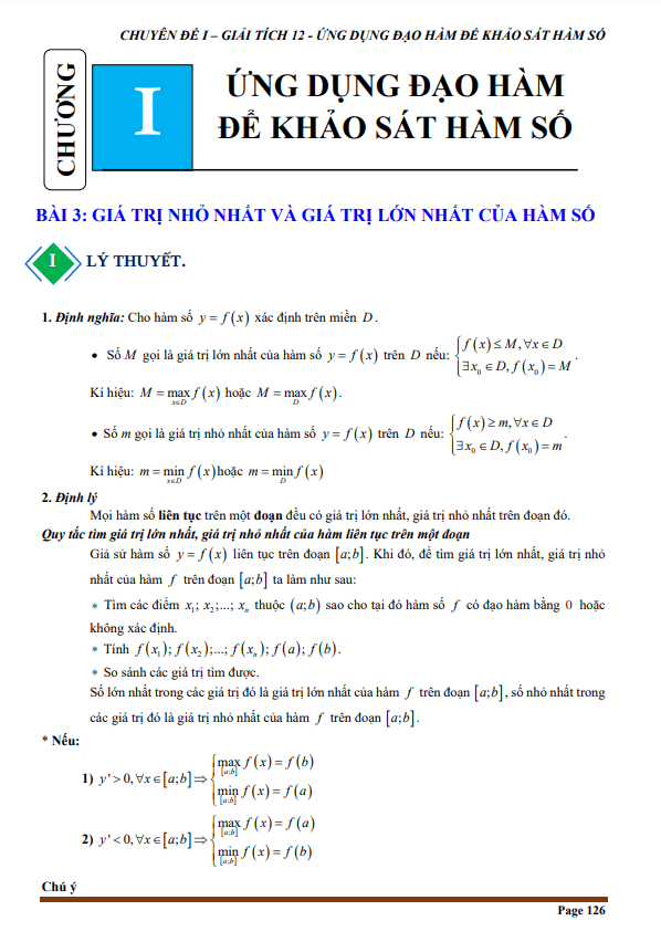tài liệu chuyên đề giá trị lớn nhất và giá trị nhỏ nhất của hàm số