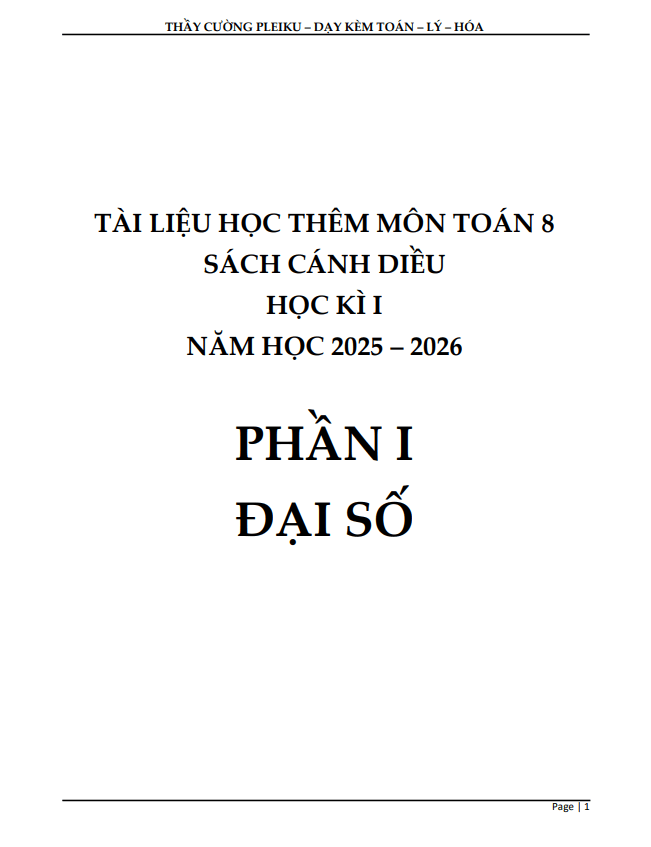 tài liệu học thêm môn toán 8 sách cánh diều học kì 1