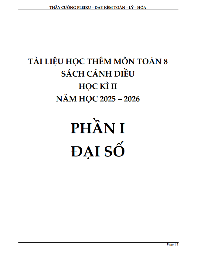 tài liệu học thêm môn toán 8 sách cánh diều học kì 2
