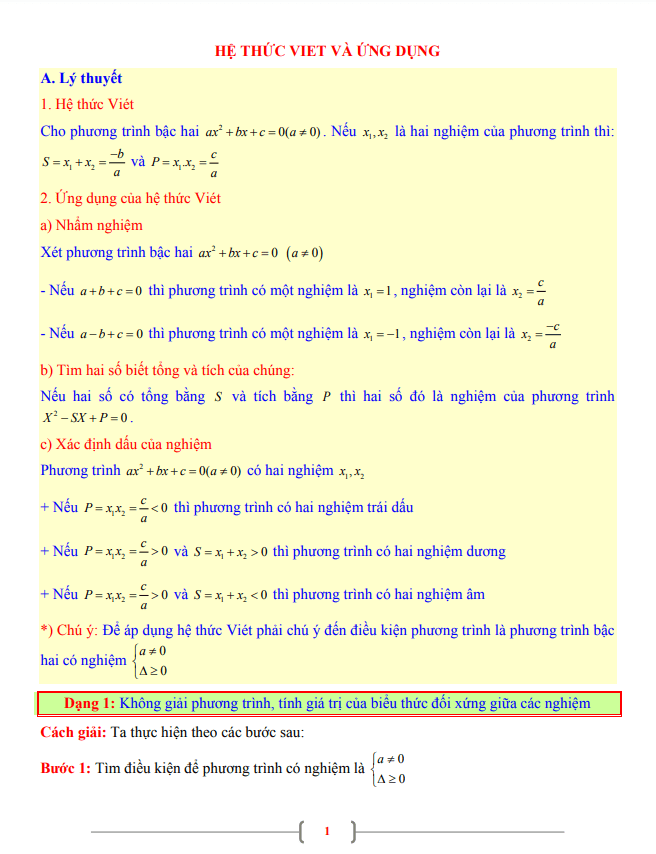 tài liệu toán 9 chủ đề hệ thức vi-ét và ứng dụng
