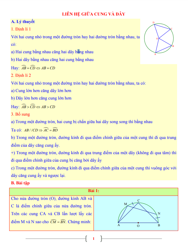 tài liệu toán 9 chủ đề liên hệ giữa cung và dây
