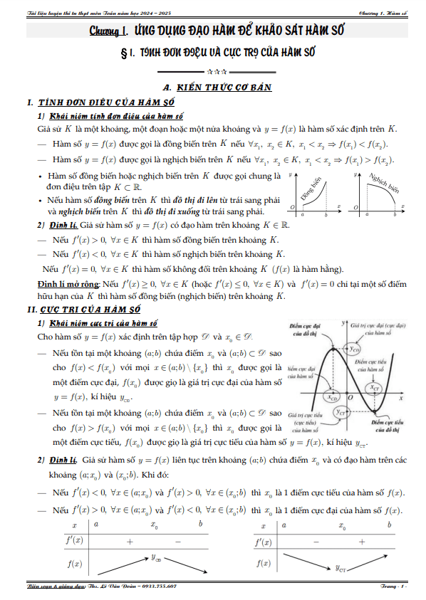 tài liệu ứng dụng đạo hàm để khảo sát và vẽ đồ thị hàm số – lê văn đoàn
