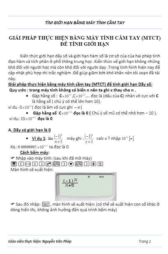 tìm giới hạn bằng máy tính cầm tay – nguyễn văn phép