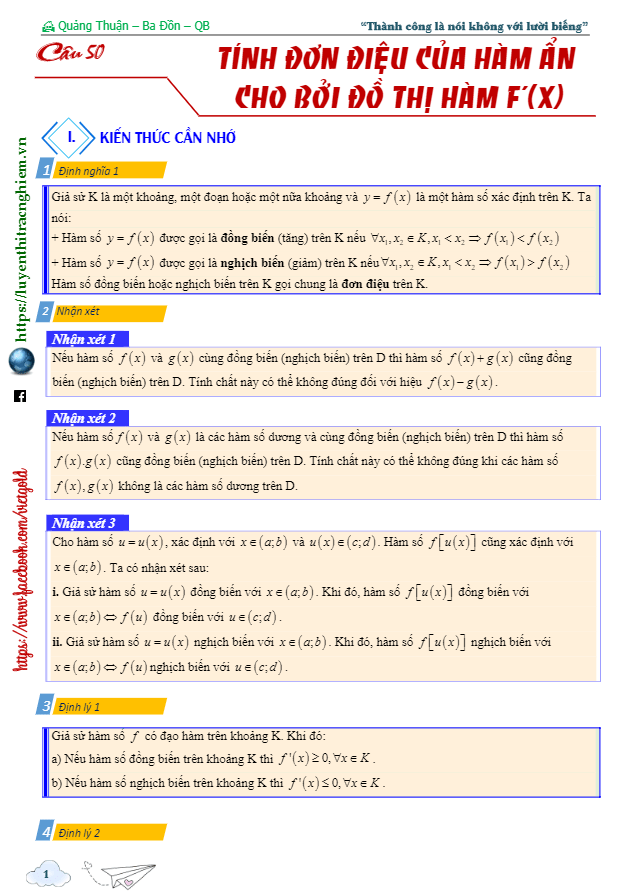 tính đơn điệu của hàm ẩn cho bởi đồ thị hàm f\"(x)