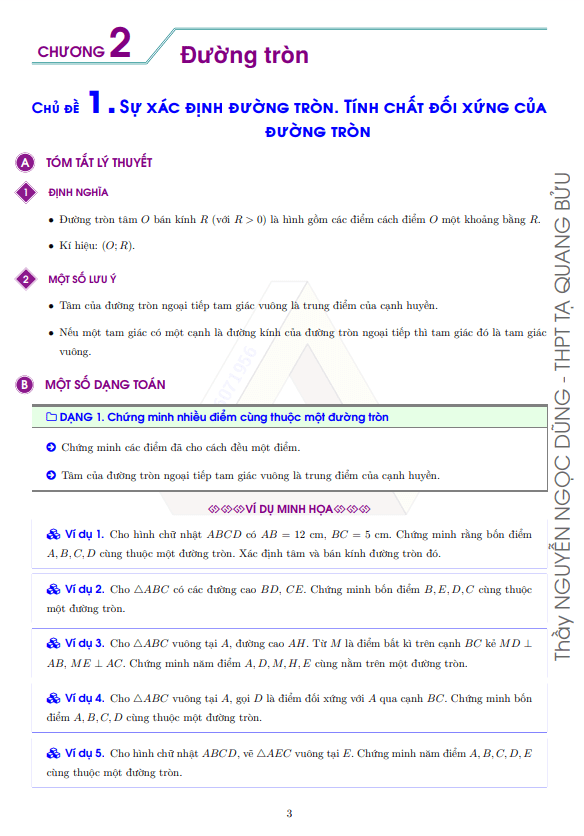 tóm tắt lý thuyết và một số dạng toán đường tròn – nguyễn ngọc dũng