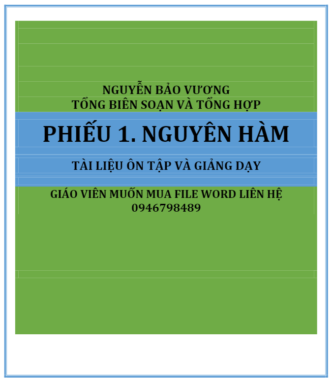 tổng hợp 980 câu trắc nghiệm nguyên hàm, tích phân và ứng dụng – nguyễn bảo vương