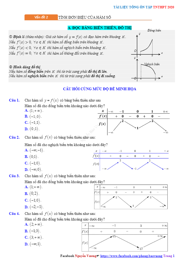 tổng ôn tập tn thpt 2020 môn toán: tính đơn điệu của hàm số