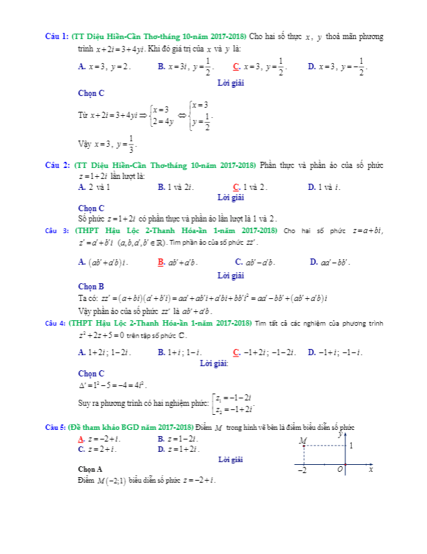trắc nghiệm số phức có giải chi tiết trong các đề thi thử toán 2018