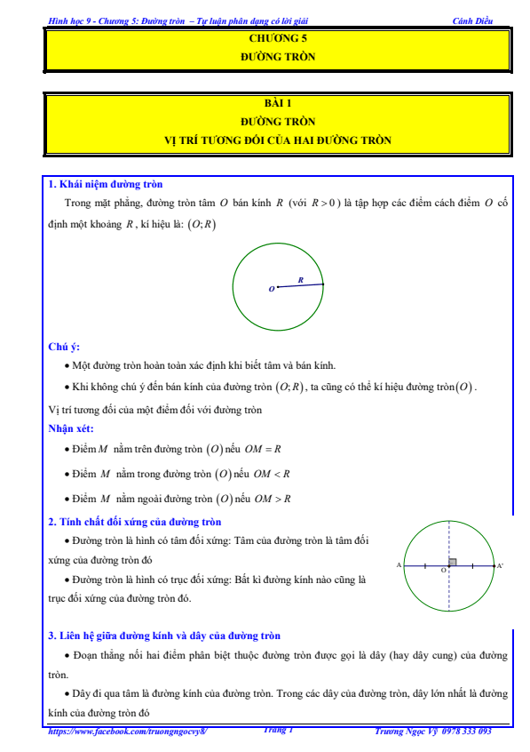 tự luận và trắc nghiệm đường tròn toán 9 cánh diều