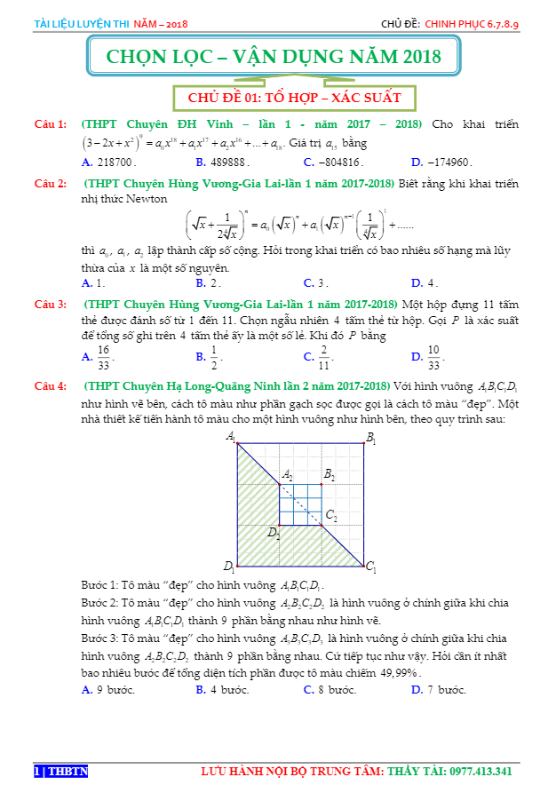 tuyển chọn bài tập trắc nghiệm chinh phục điểm 6 – 7 – 8 – 9 trong các đề thi thử toán