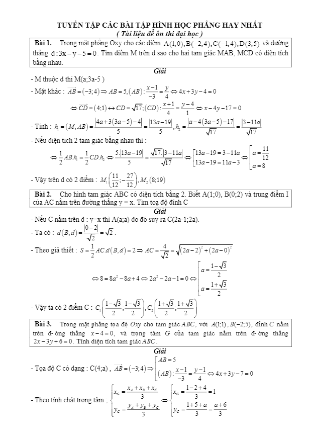 tuyển tập 110 bài toán hình học giải tích phẳng oxy – nguyễn đình sỹ