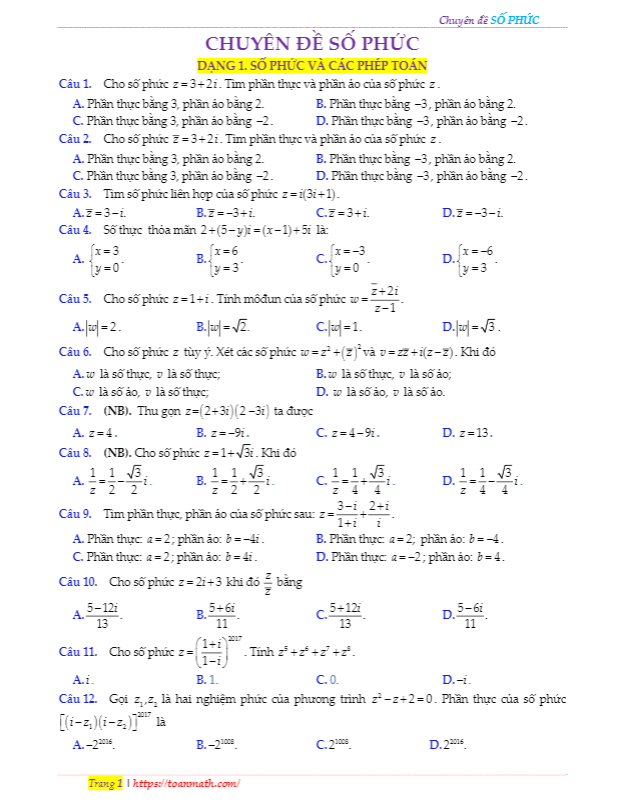 tuyển tập 235 bài tập trắc nghiệm số phức có lời giải chi tiết
