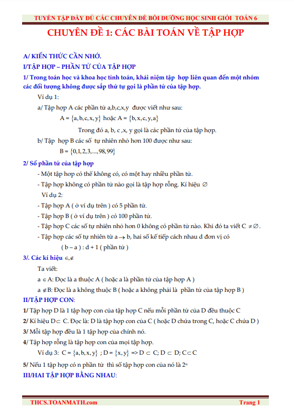tuyển tập đầy đủ các chuyên đề bồi dưỡng học sinh giỏi toán 6