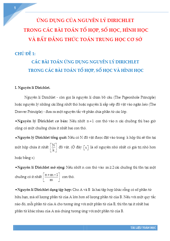 ứng dụng của nguyên lý dirichlet trong giải toán thcs