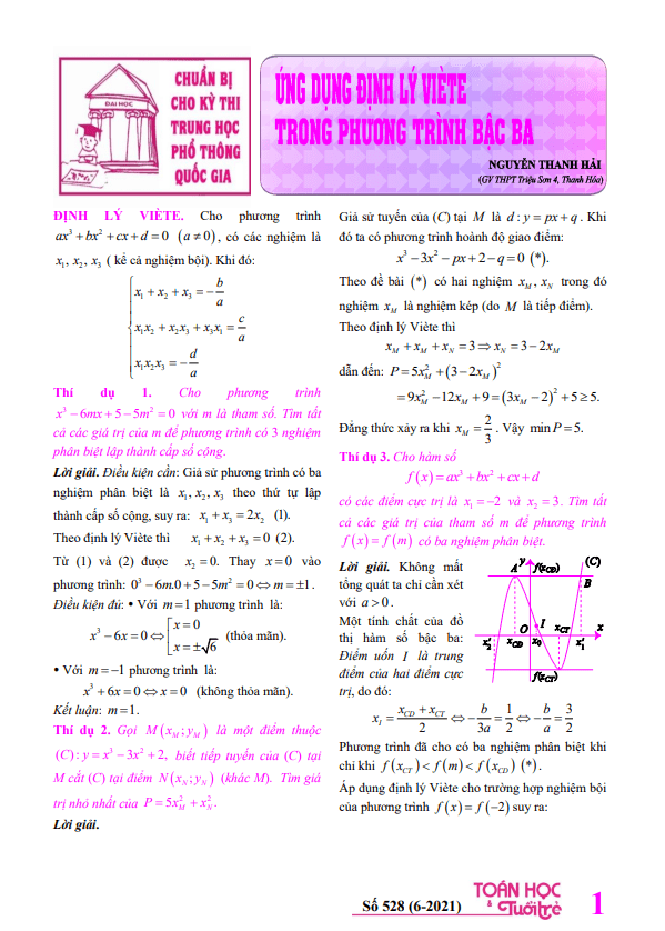ứng dụng định lý viète trong phương trình bậc ba – nguyễn thanh hải