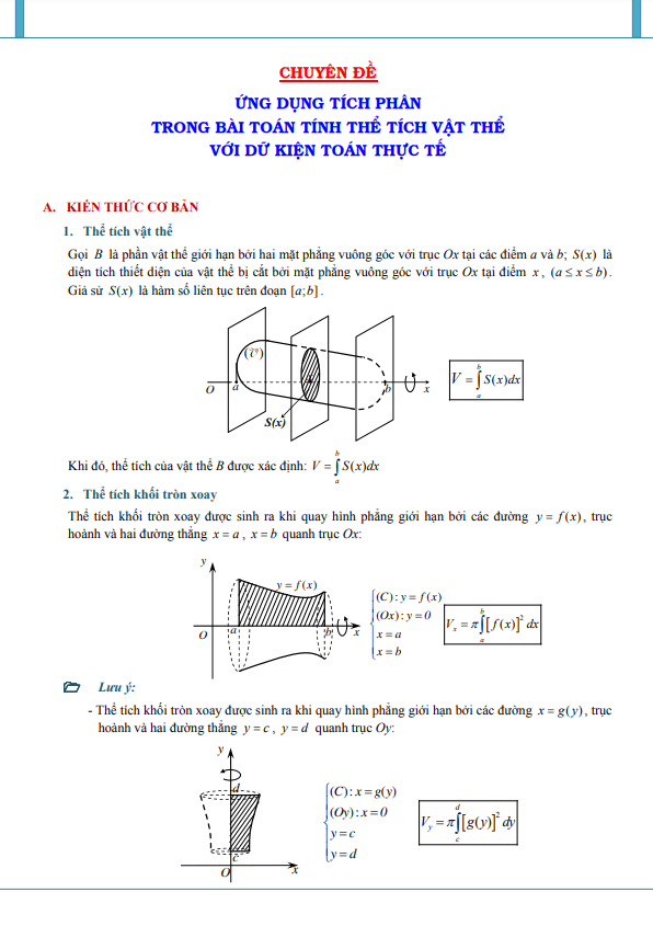 ứng dụng tích phân trong bài toán tính thể tích vật thể với dữ kiện toán thực tế