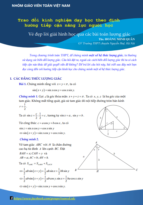 vẻ đẹp lời giải hình học qua các bài toán lượng giác